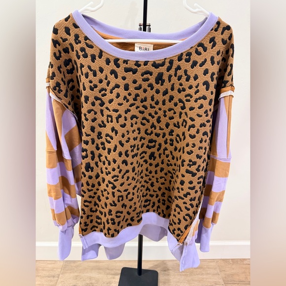 BiBi NWOT Leopard Print Colorblock Sweatshirt Top Oversized - Picture 2 of 7